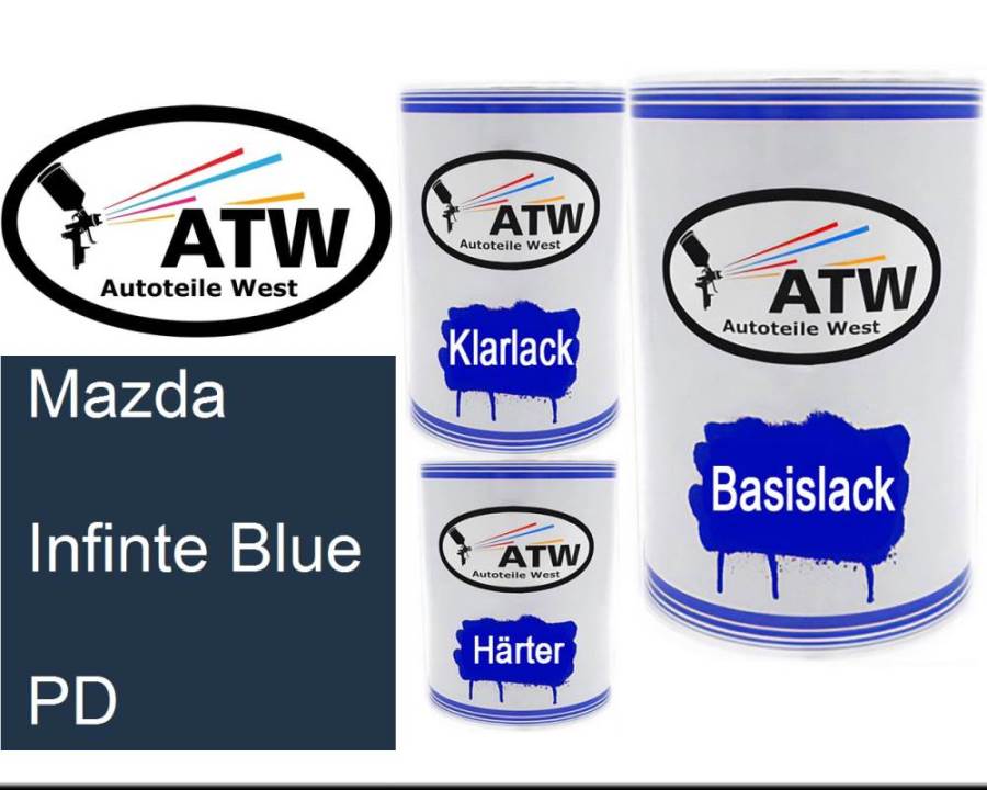 Mazda, Infinte Blue, PD: 500ml Lackdose + 500ml Klarlack + 250ml Härter - Set, von ATW Autoteile West.